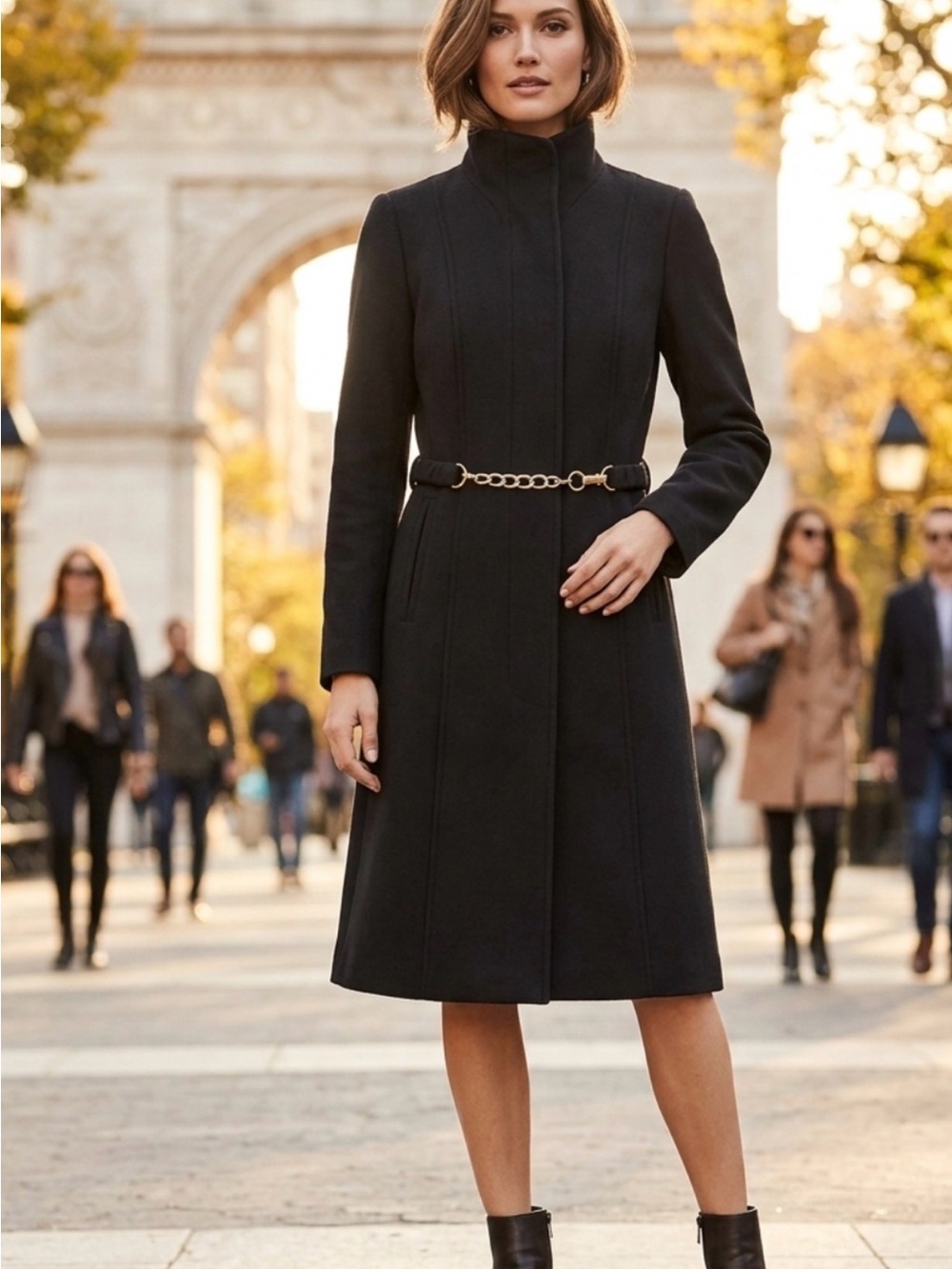 NWT Vince Camuto Black Wool Blend Funnel Neck Coat XS